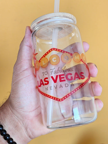 Vaso de vidrio transparente tapa de bambú para sublimación 16 oz